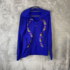 Lululemon Stride Jacket Rainbow Stripe Blue Purple Hoodie Size 10 Running Yoga